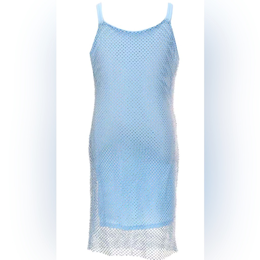 Poppies and Roses Big Girls Sparkle-Mesh Overlay Sheath Dress Blue Multi, Size12